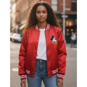 Vintage 90s Disney Minnie Mickey Mouse Satin Jacket Chalk Line Xlarge